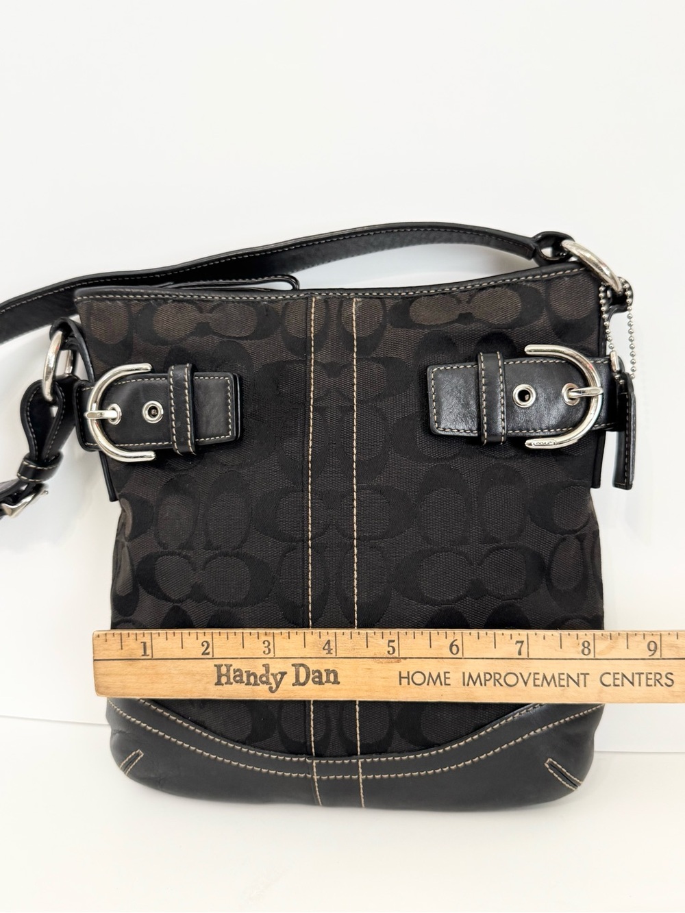 Vintage Coach Soho Signature Slim Jacquard Duffle Hobo Shoulder Bag Black #3577 - Picture 10 of 16